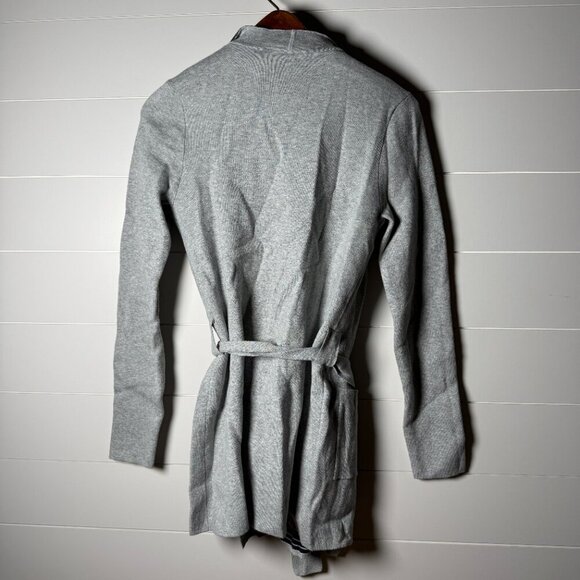 Loft Cardigan Light Gray Sweater with Accent Interior Navy & White Stripe XS - Picture 2 of 12